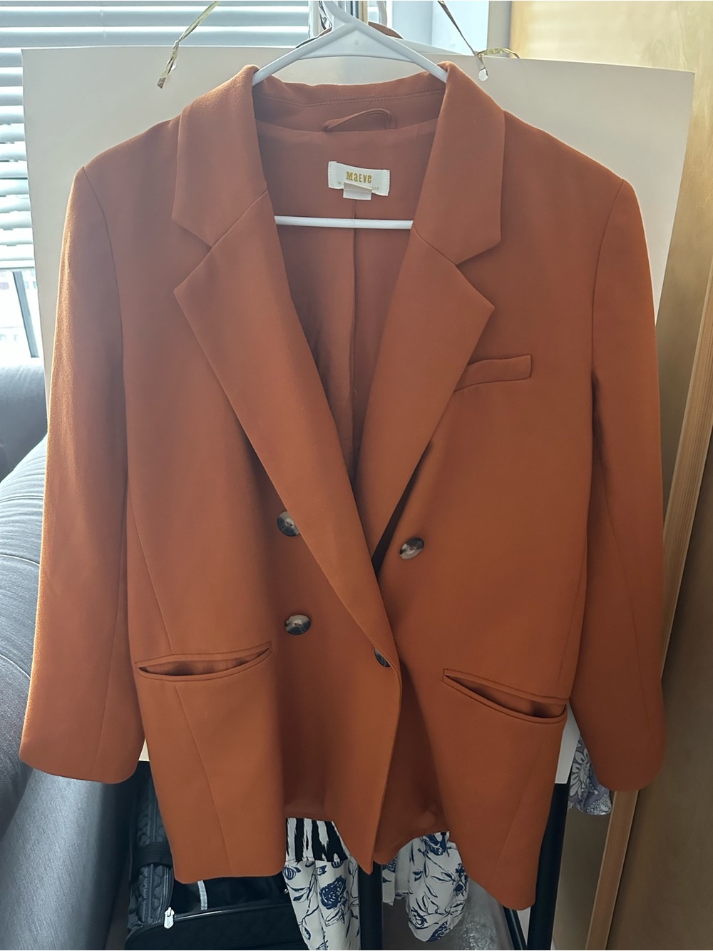 Anthropologie Maeve Fall Orange Oversized Double-Breasted Blazer